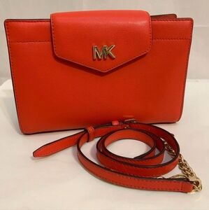 Red/Orange Michael Kors Clutch Crossbody Leather Bag